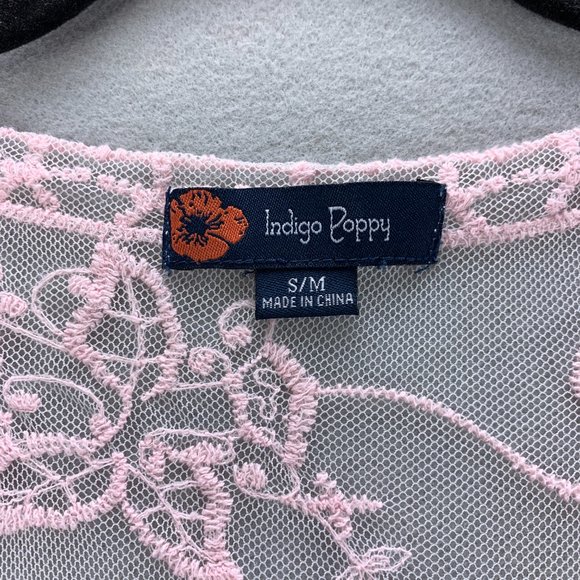 **SOLD**Indigo Poppy Duster Womens S/M Pink Boho Lace Kimono Floral Topper - Picture 11 of 12